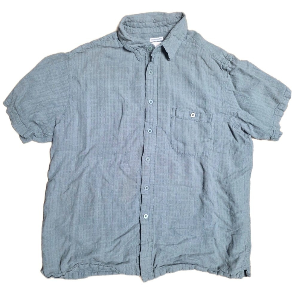 VTG Saddlebred Washable Linen Button Up Shirt Mens Size XXL Green Short Sleeve